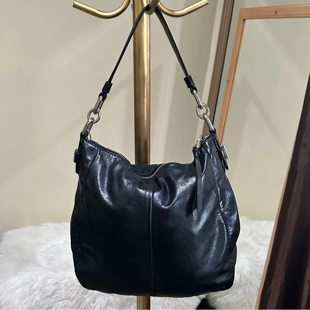 Coach Ashley Black Leather Hobo Bag Turnlock 17888 Large